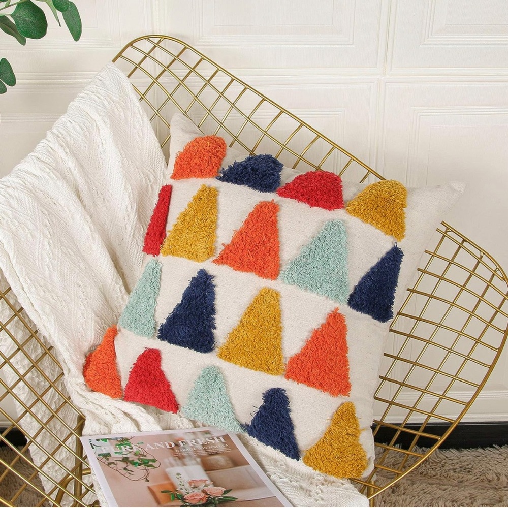 New Anthropologie Boho Abstract Tufted Throw Pillow Case Cover Sham - 18" x 18"